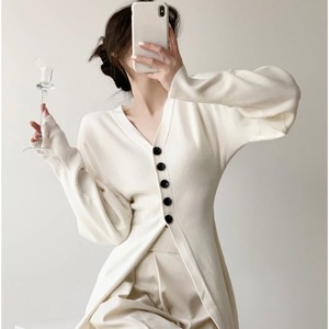 ボリューム袖リブニットカーディガン　A1562