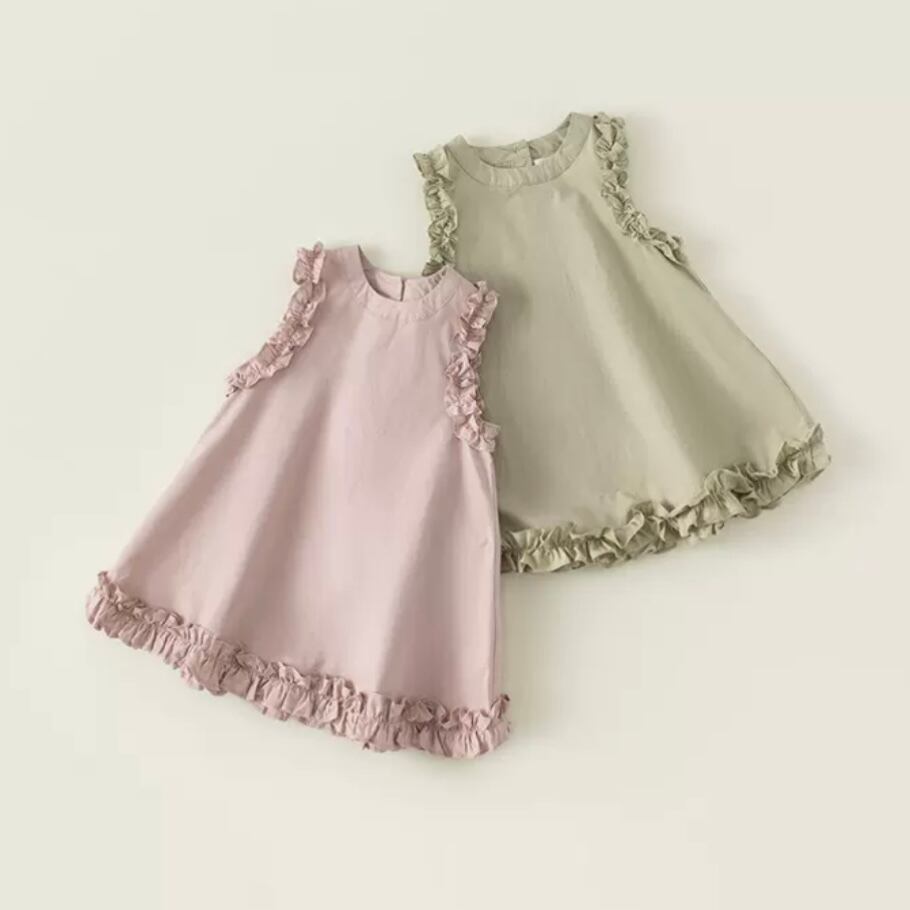 【80-140cm】全2色ノースリーブフリルワンピース【050601】