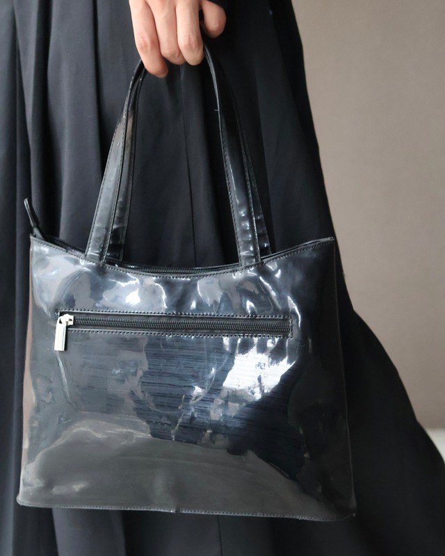 front zip enamel hand bag