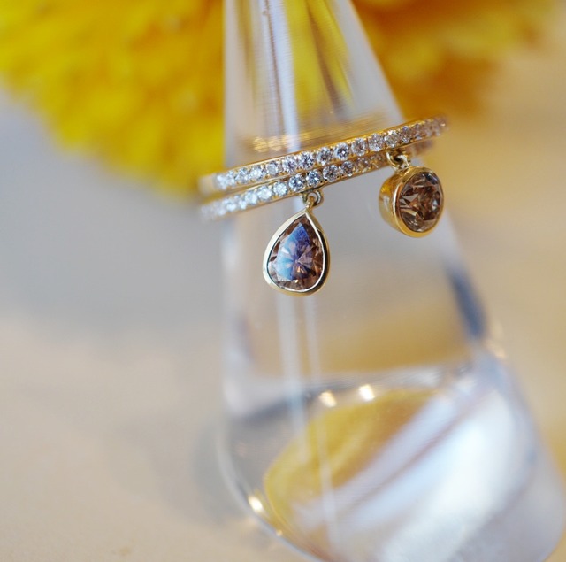 【11号】18k揺れるブラウンダイヤモンドハーフエタニティリング