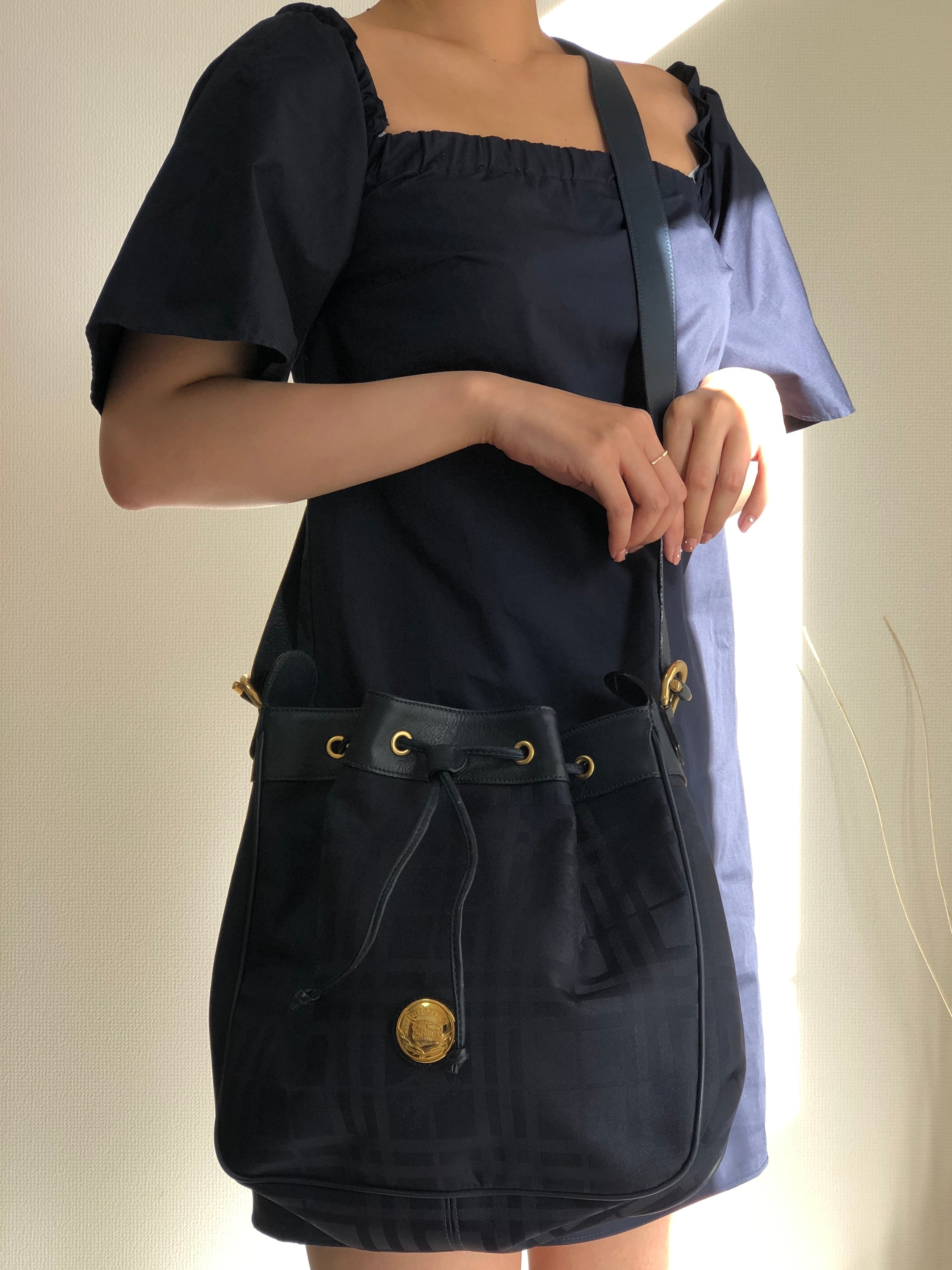 Burberrys' バーバリーズ ロゴモチーフ キャンバス×レザー 巾着