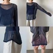 glitter sheer crewneck tops/blue