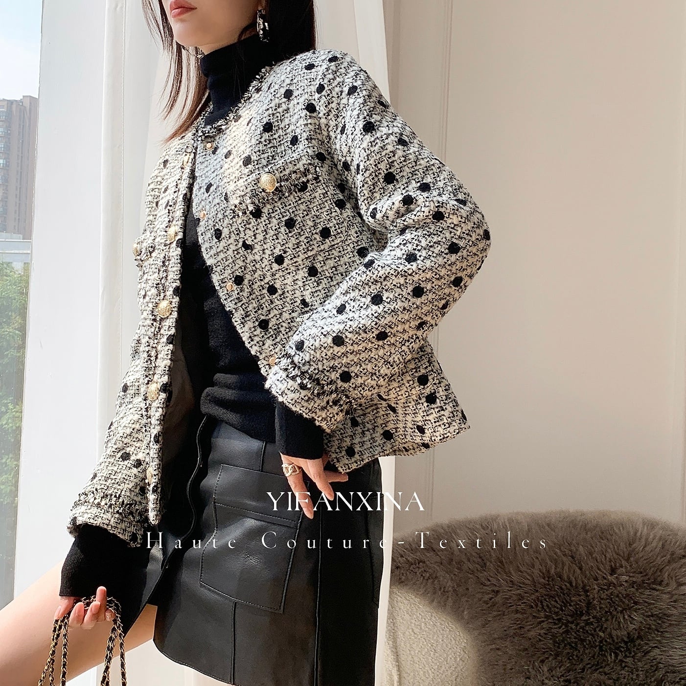 再入荷】ドット柄ツイードダブルポケットジャケット | ROSE AURA