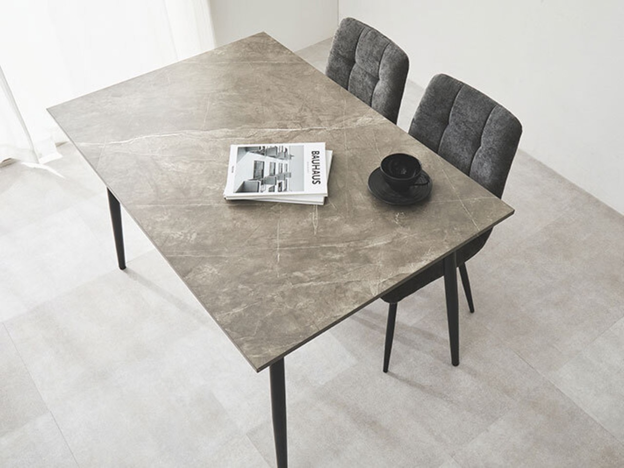 120×75cmカフェテーブル5点セット 大理石調 【チェア：ダークグレー】・画像5