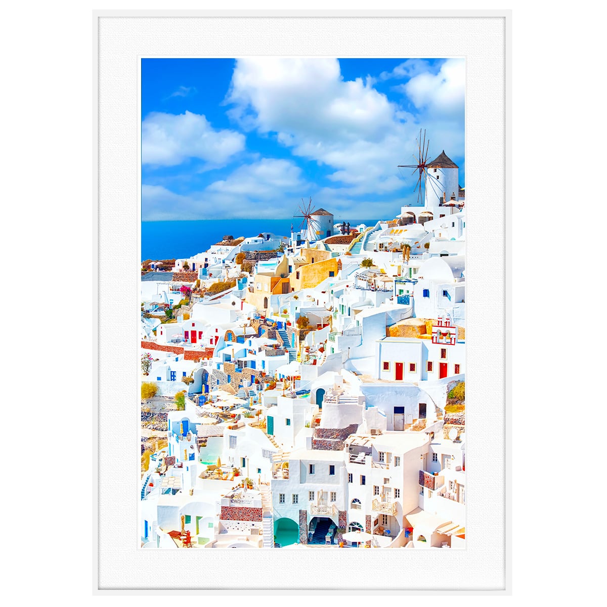 ギリシャ 風景写真 サントリーニ島 イア 伝統的なカラフルな家と風車