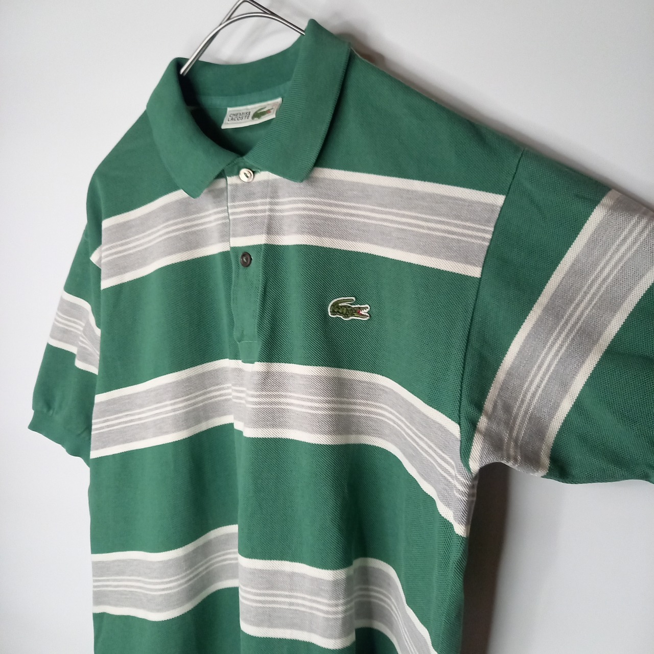 CHEMISE ラコステ　ラガー　ポロシャツ　半袖　ボーダー　シェルボタン　緑