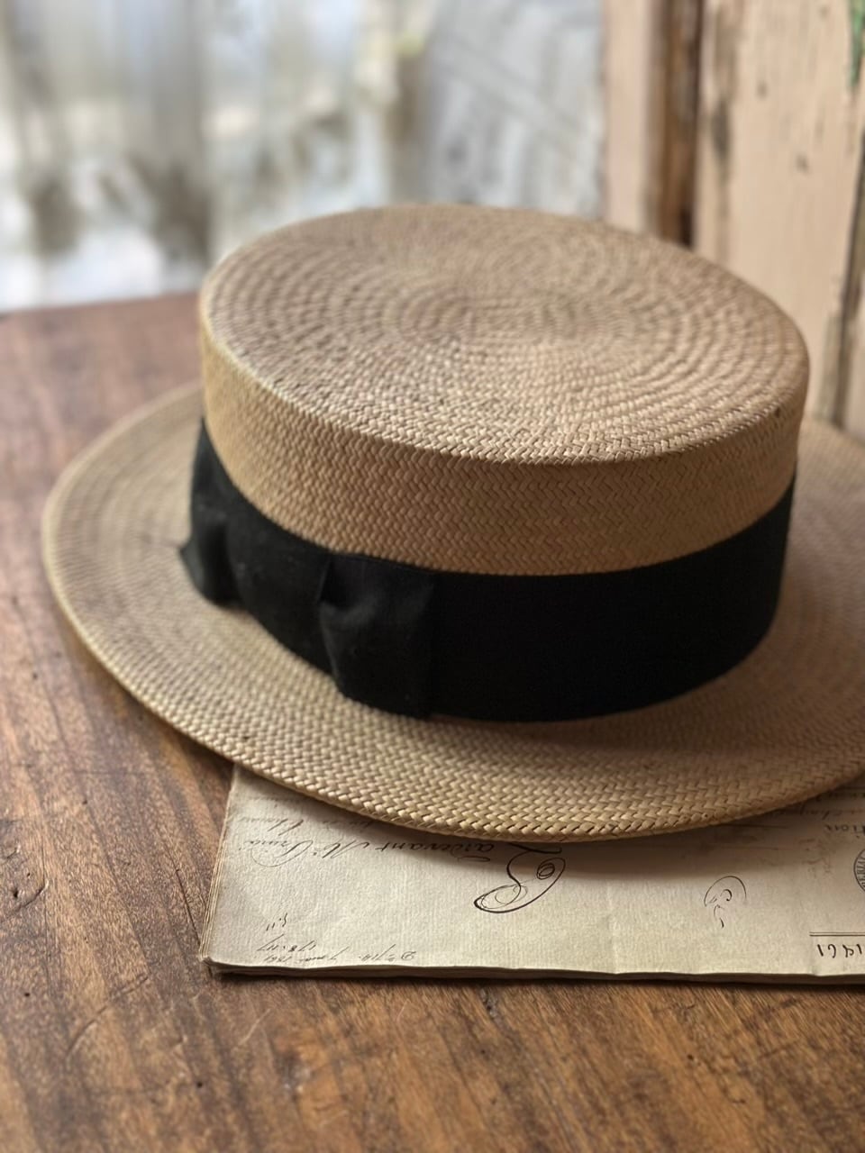 ハット 帽子 黒リボン 麦わら帽子 カンカン帽子 | Brocante de La