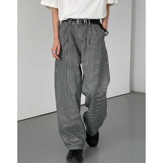 stripe-patterned wide pants high waist cotton material mr0654