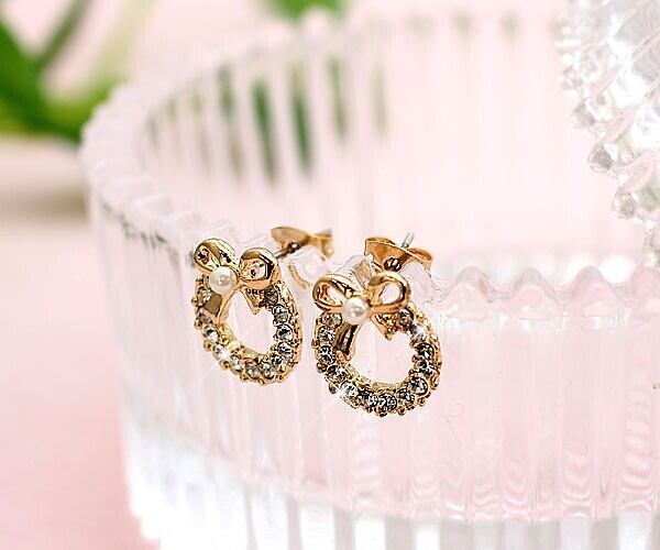 サークルとパール×リボンのピアス♪チタンポスト