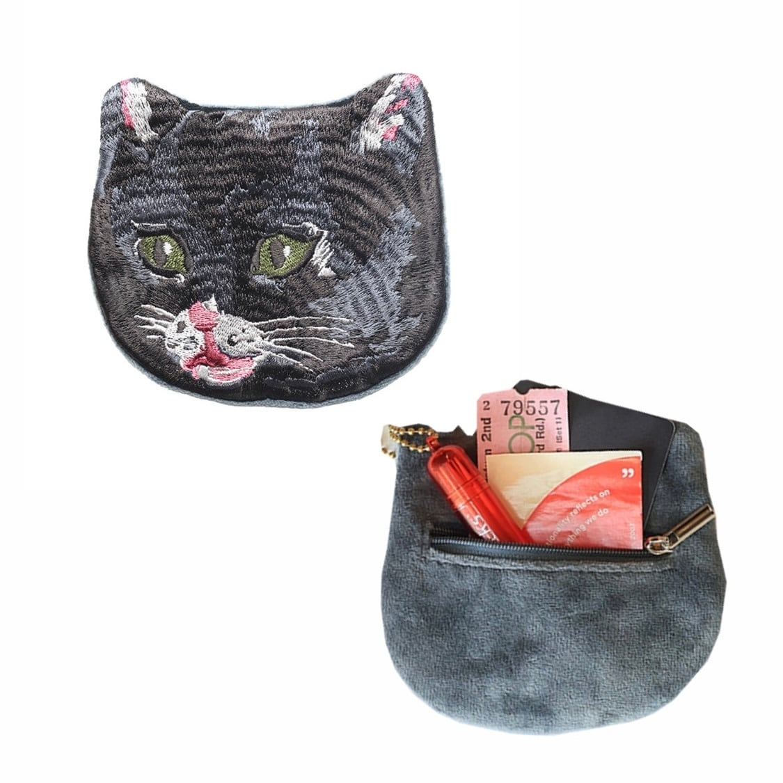 NathalieLete(ナタリーレテ)Embroidered cat face pouch ねこ ポーチ