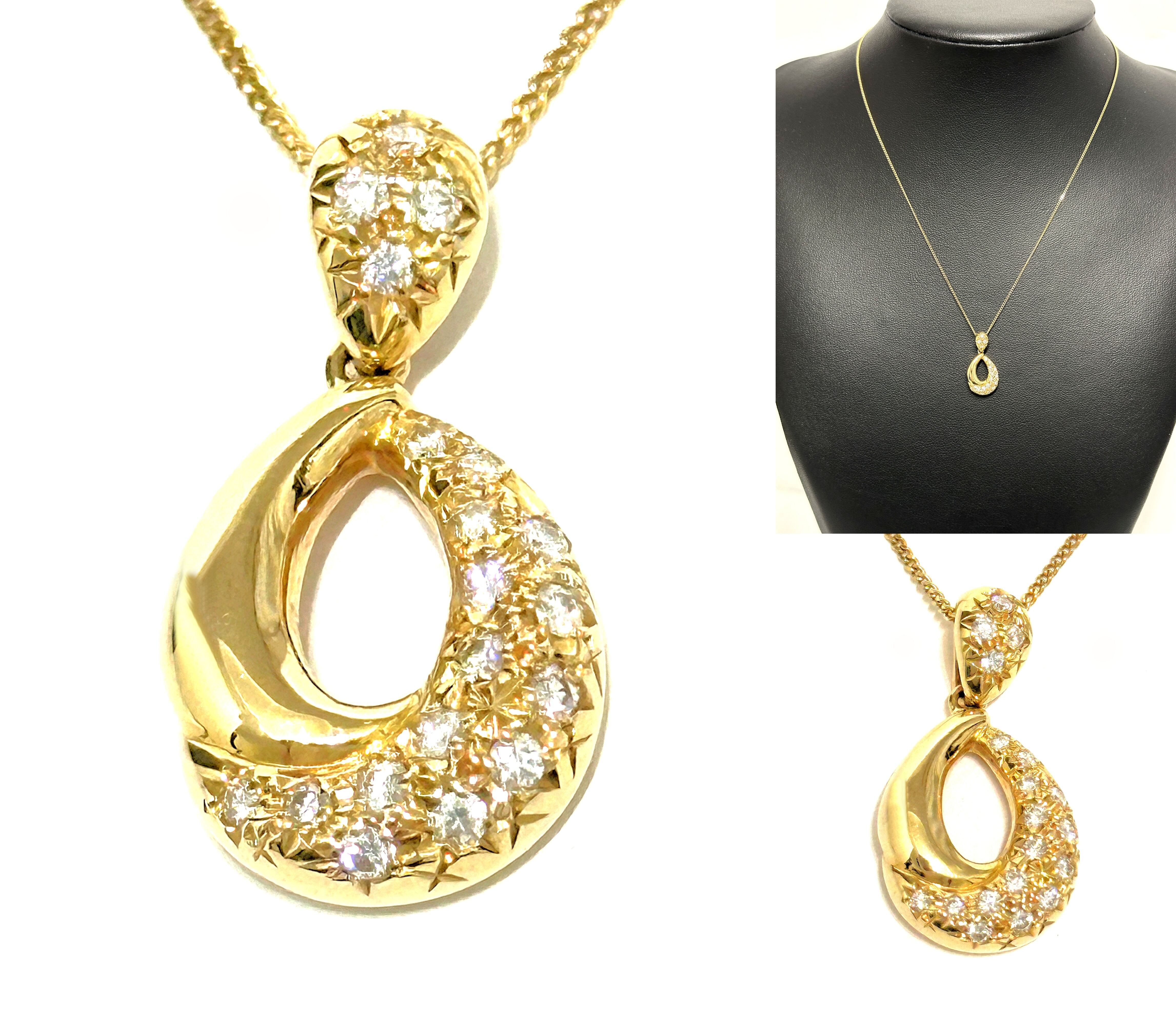 TASAKI タサキ 田崎 K18 YG オーバル パヴェ ダイヤモンド ネックレス オーロラ ゴールド 19P ダイヤ ペンダント 0.21ct