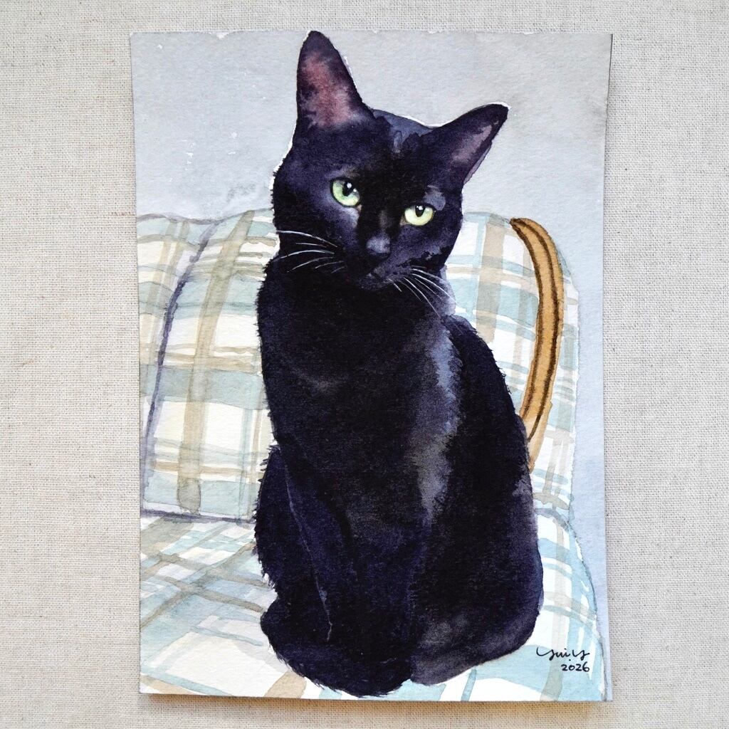 こまち 絵画６点 ガーデンシェッドのネコちゃん 原画 猫の絵 389 水彩画 原画 黒猫 | Forest cat