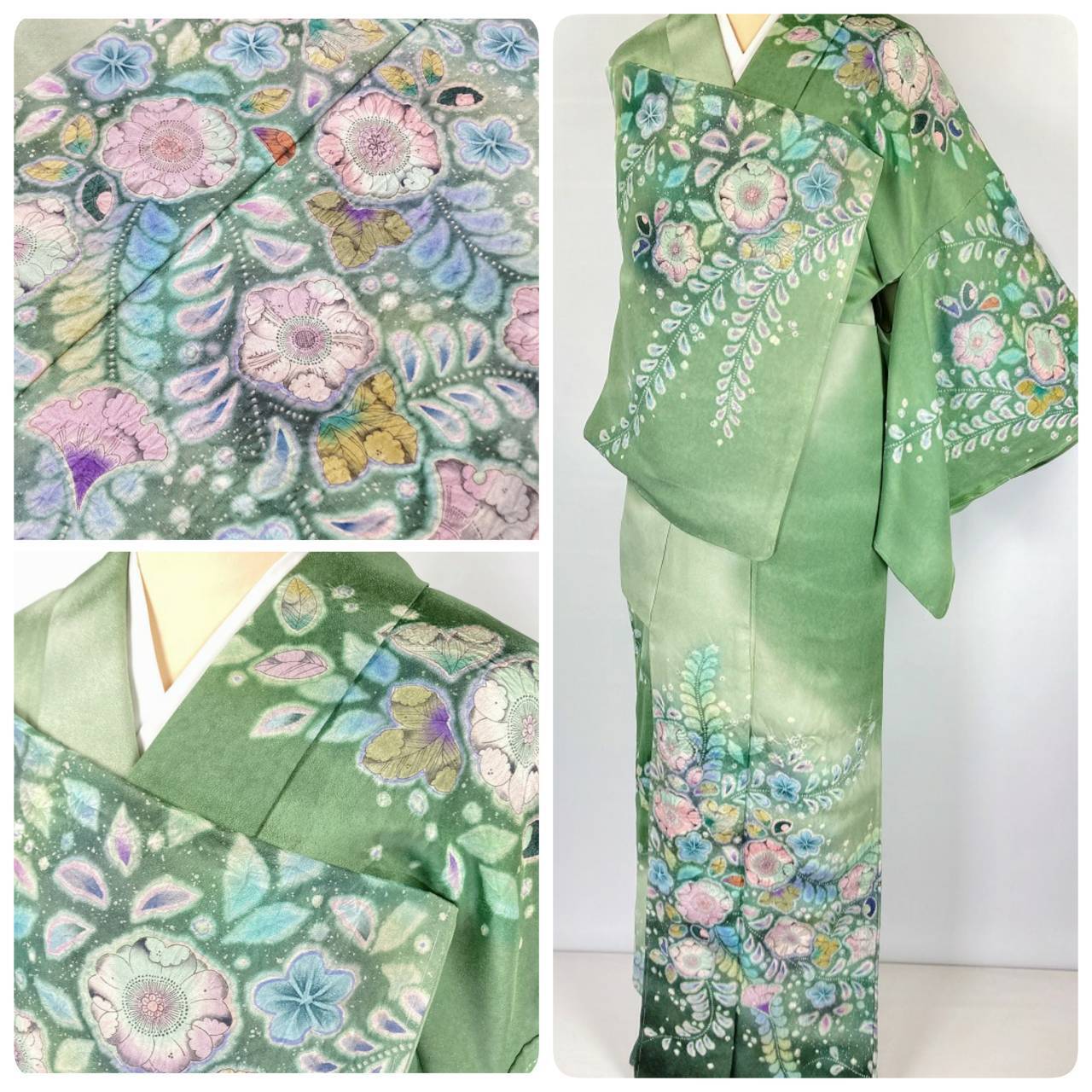 正絹  菊  梅  金駒刺繍  暈し染め  訪問着3点セット