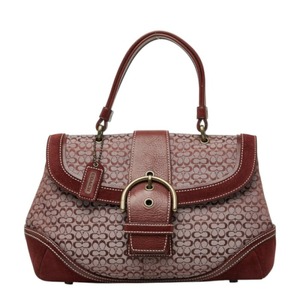 コーチ ミニシグネチャー ハンドバッグ ワインレッド ピンク キャンバス レザー スウェード レディース COACH 中古