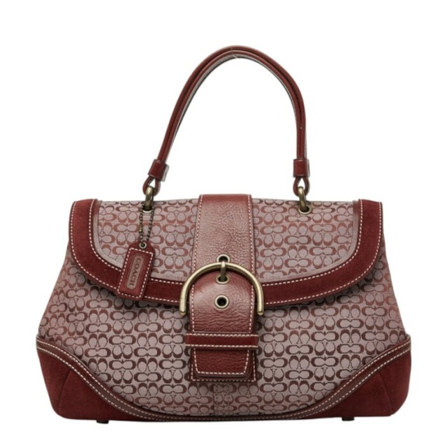 コーチ ミニシグネチャー ハンドバッグ ワインレッド ピンク キャンバス レザー スウェード レディース COACH 中古