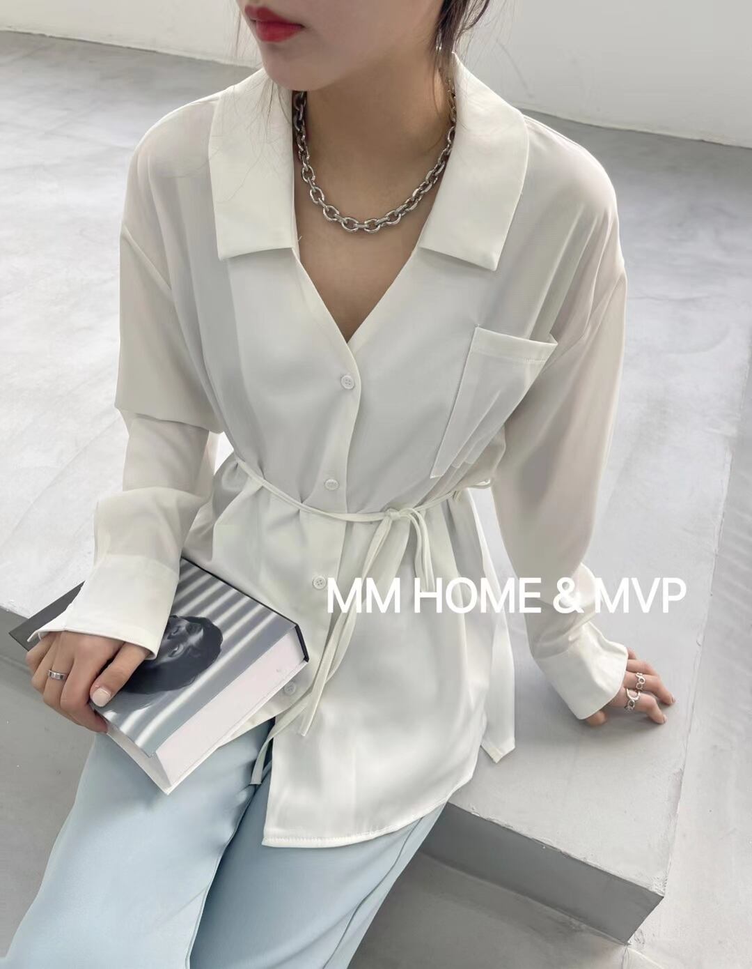 ウエストリボンつき とろみブラウス AJ42441-308