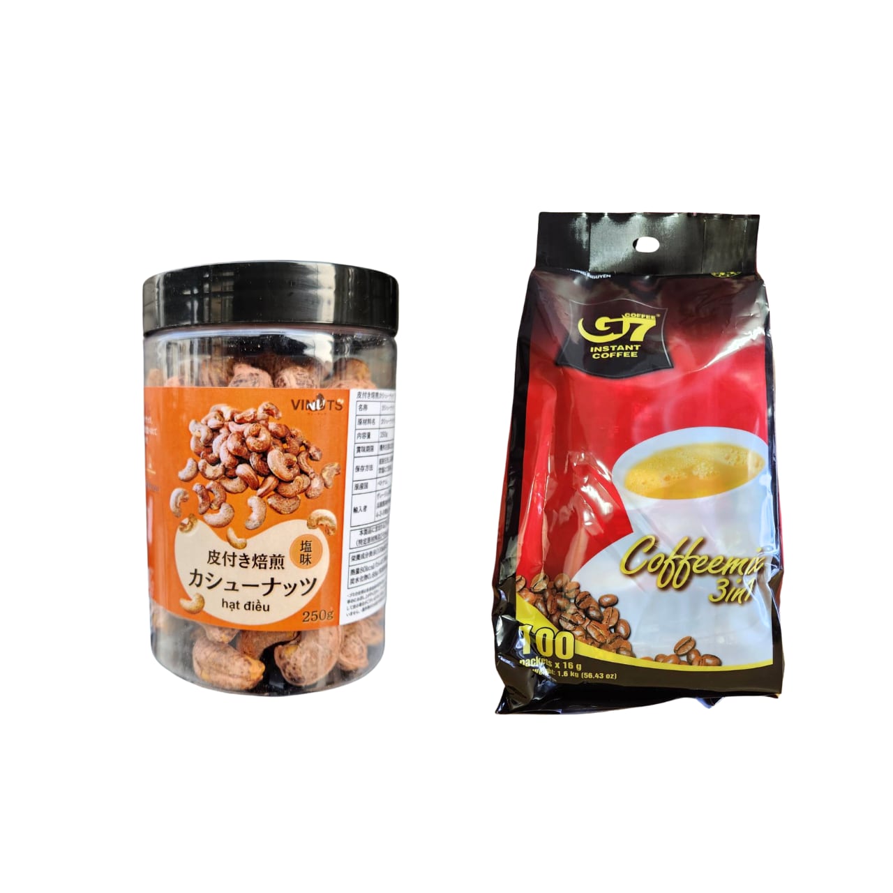 ベトナム 食品 2点セット(カシューナッツ、カフェオレ100袋タイプ) インスタント コーヒー