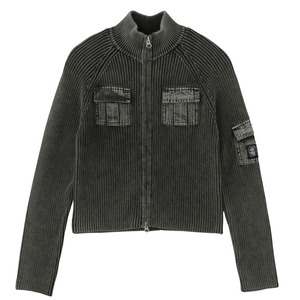 【x-girl】FADED WOVEN MIX ZIP UP KNIT TOP / BLACK【エックスガール】