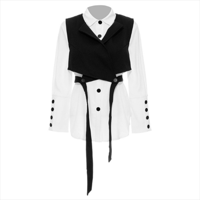 ゴスロリ通販 モード系 トップス ツーピース シャツ ベスト ラペル 襟カラー 4つボタン きれいめ 大人 マニッシュ