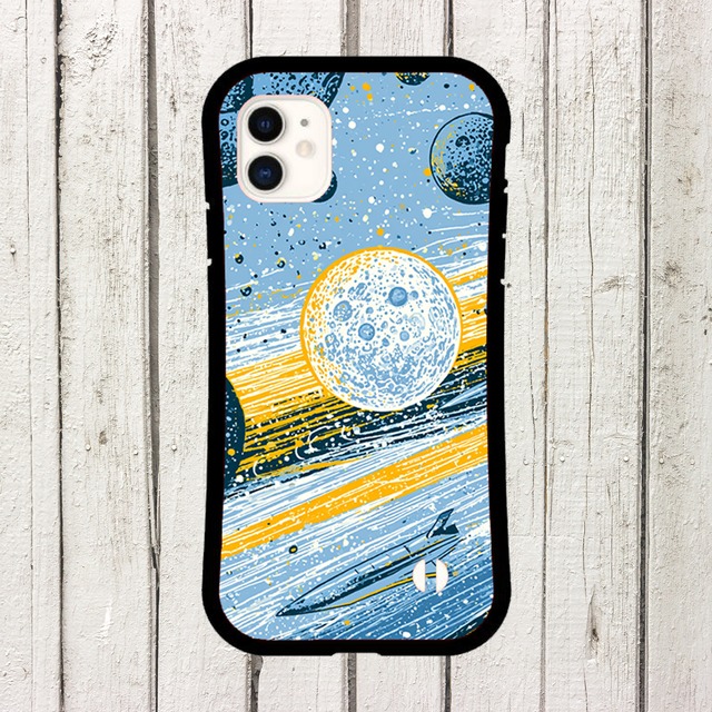 受注生産 iPhoneケース 白い惑星と青い流星の宇宙柄｜レトロ宇宙 RFSP055B