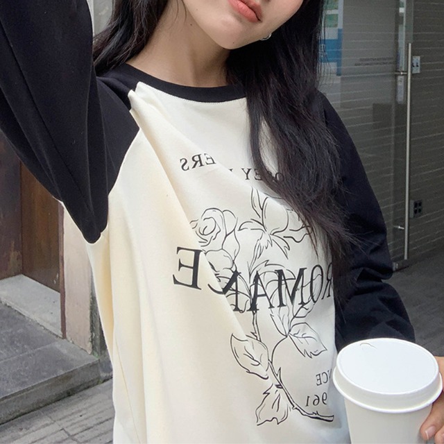 raglan sleeve print t-shirt　J00188