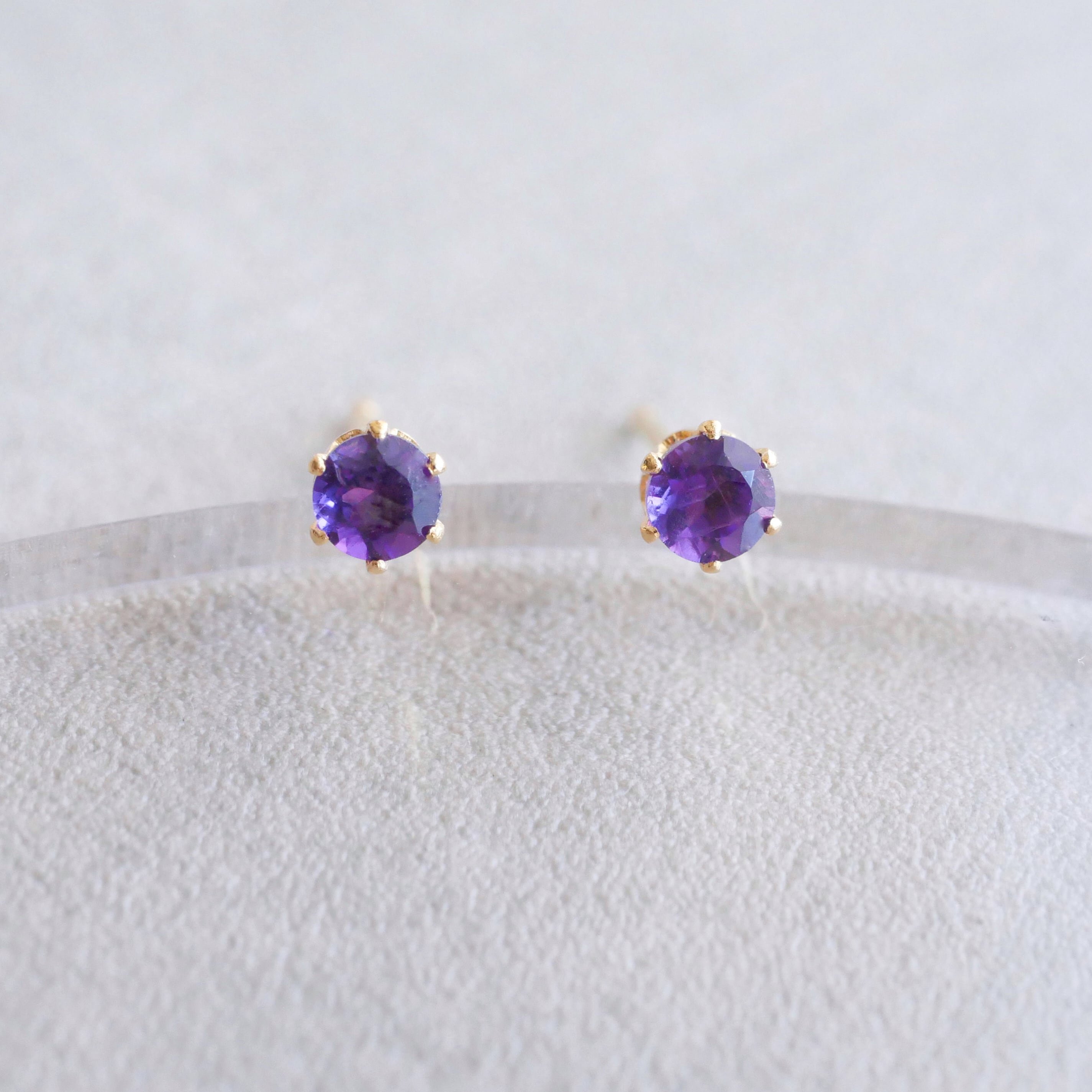 紫の輝き】アメジスト 一粒ピアス 3mm 2月誕生石 サージカル