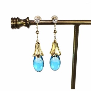 10金 ゴールドピアス  ガラスジュエリー  (スカイブルー) / Maho de Maho