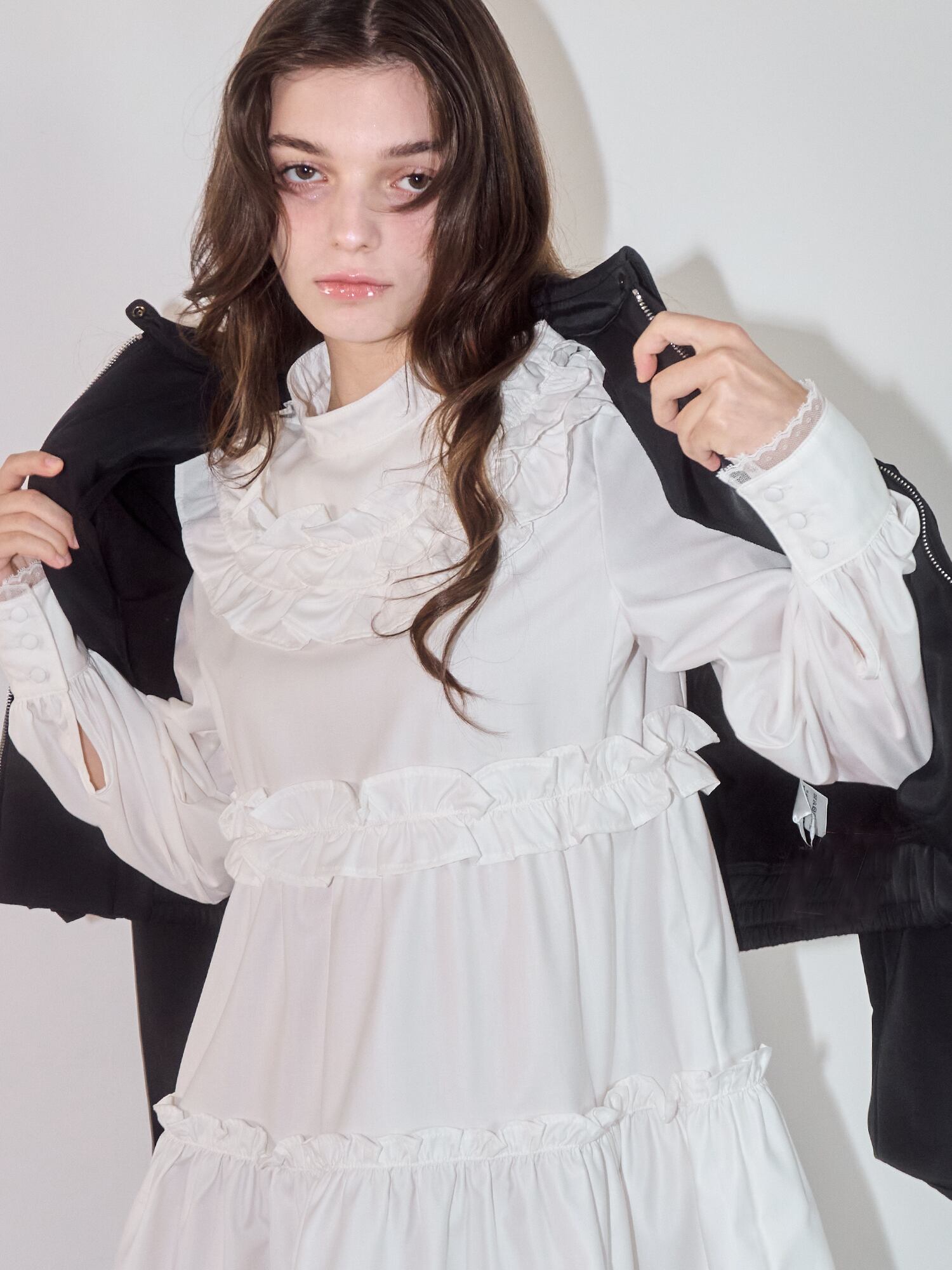 GIRLY FRILL OP -WHITE- | mieya mieya