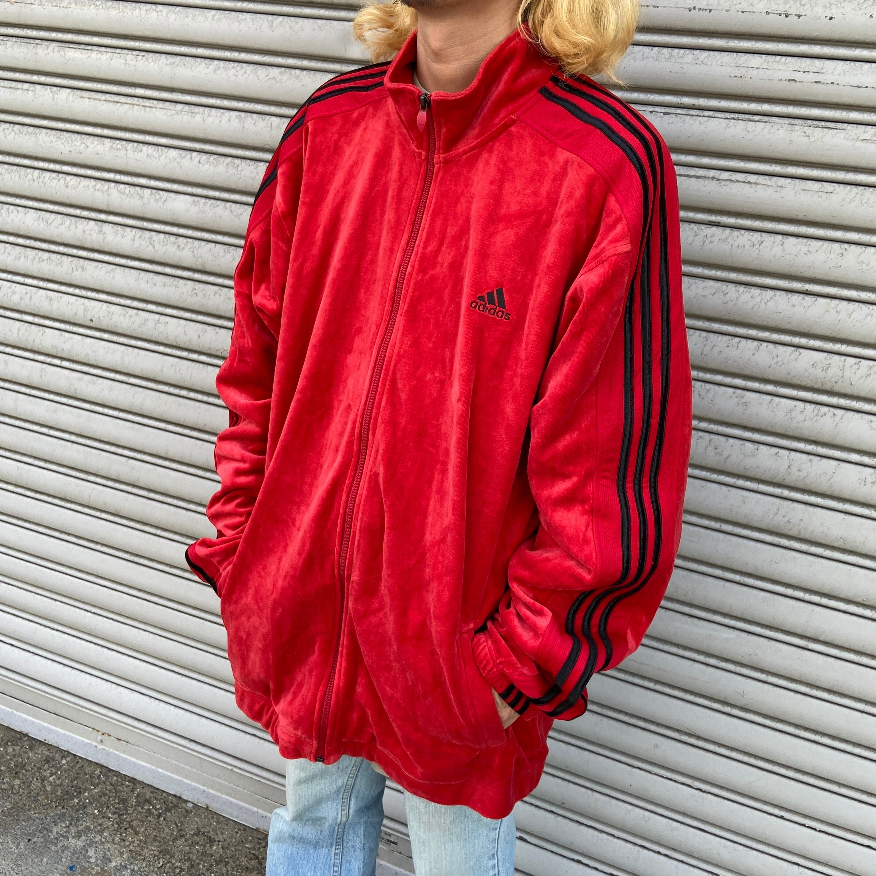 タグ付き未使用品 adidas ベロアトラックジャケット ジャージ 赤 2XL