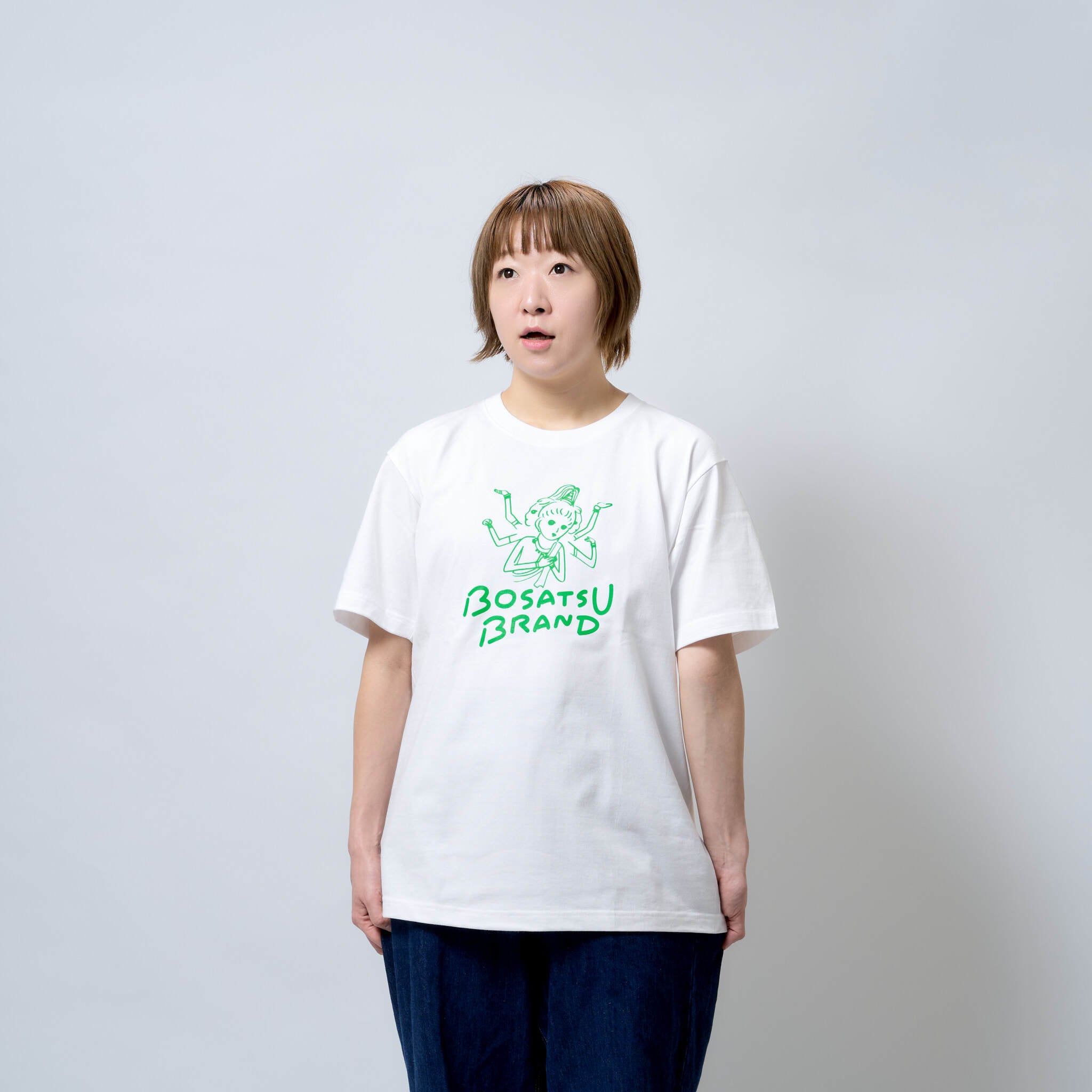 阿修羅 仏像 Tシャツ (プリント) 6.2oz ホワイト/蛍光グリーン
