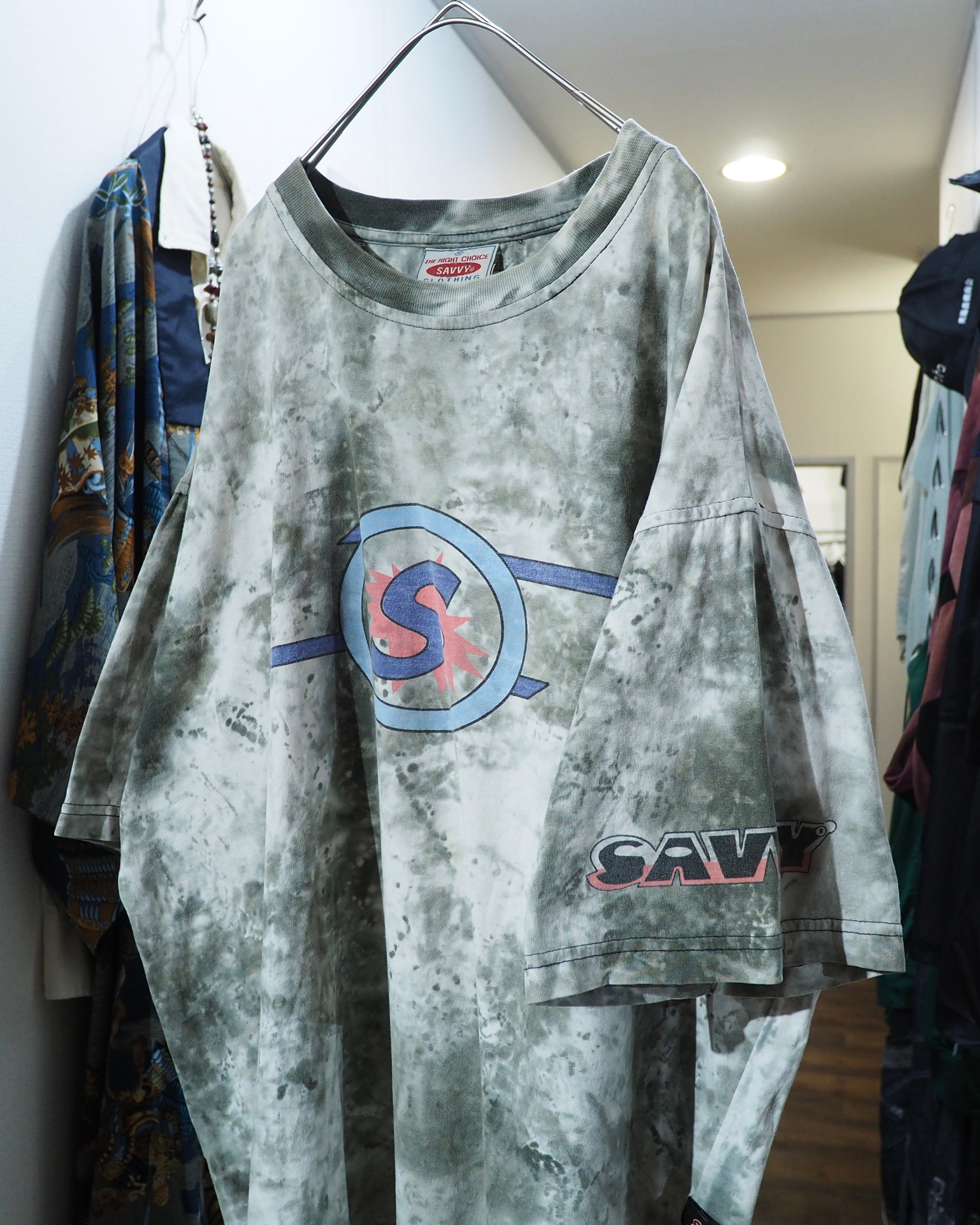 1990s ” Savvy ” Over Dyed × Logo printed vintage loose SS Tee