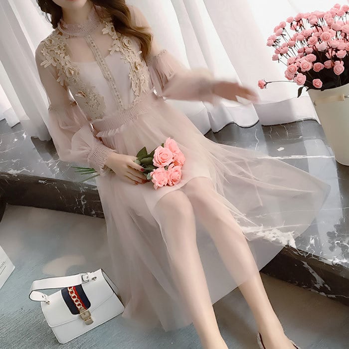 ロマンチック シースルー 刺繍 生地 ワンピース ロマンチックシースルーワンピースドレス | Namy fashion Shop