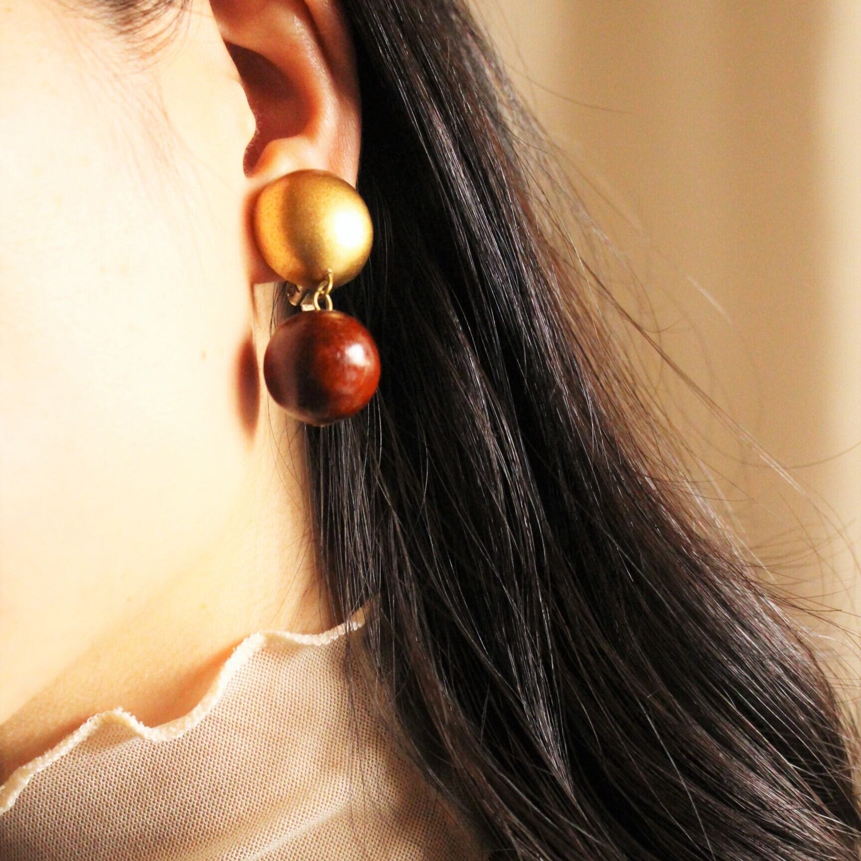 wood ball イヤリング【208】