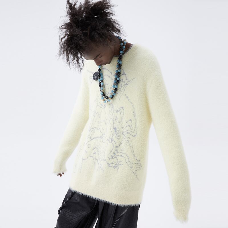 NUTEMPEROR - PIERCED PLUSH KNITTED SWEATER (OFF WHITE) | RCv