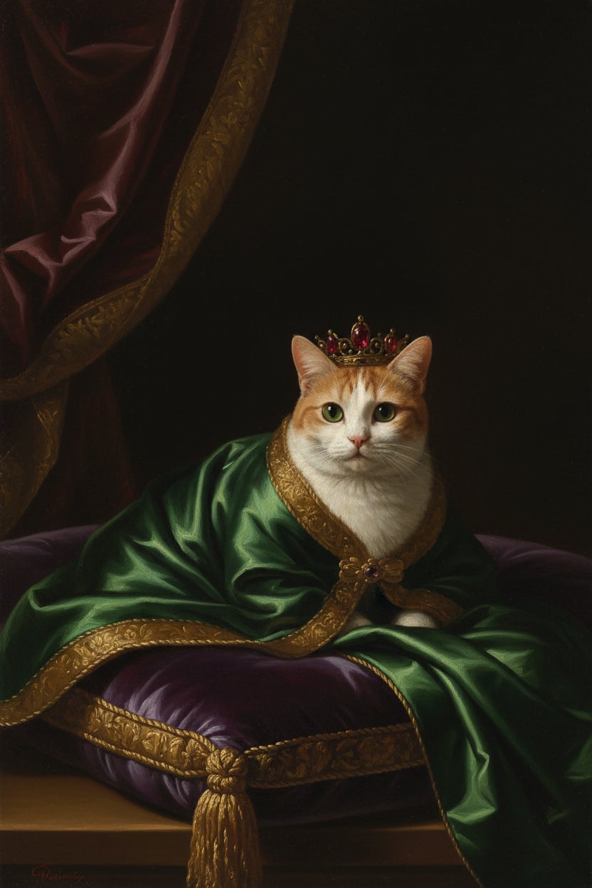 A3額装インテリア壁掛け 猫（バーマン）の花に囲まれた油絵風アート 猫