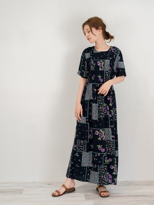 ◼︎90s floral patchwork print rayon maxi dress from U.S.A◼︎