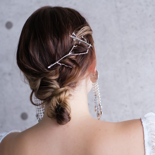 H-201　ウェディング アクセサリー【小枝ヘアピン 2本セット （大・小）（シルバー  or ゴールドより選択） 】ブライダル 髪飾り