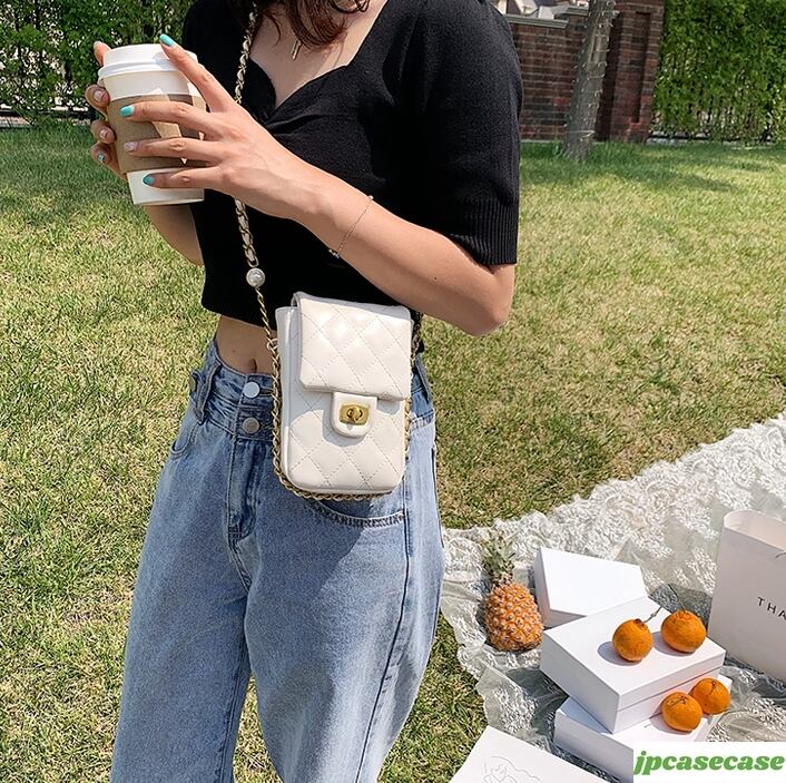 ミニショルダーバッグ・ポシェット パールチェーン付き 全4色