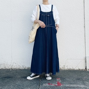 Denim salopette skirt