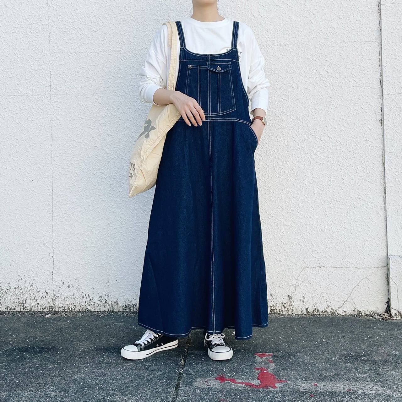 Denim salopette skirt