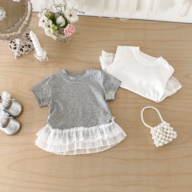 【BABY】ウエスト切替裾レースフリル半袖Tシャツ - 5