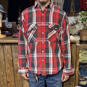 1990's～  UNKNOWN LONG SLEEVE HEAVY FLANNEL SHIRT  BORO  /  1990年代  長袖 ヘビーフランネル シャツ ボロ ダメージ 雰囲気系【着画有り】