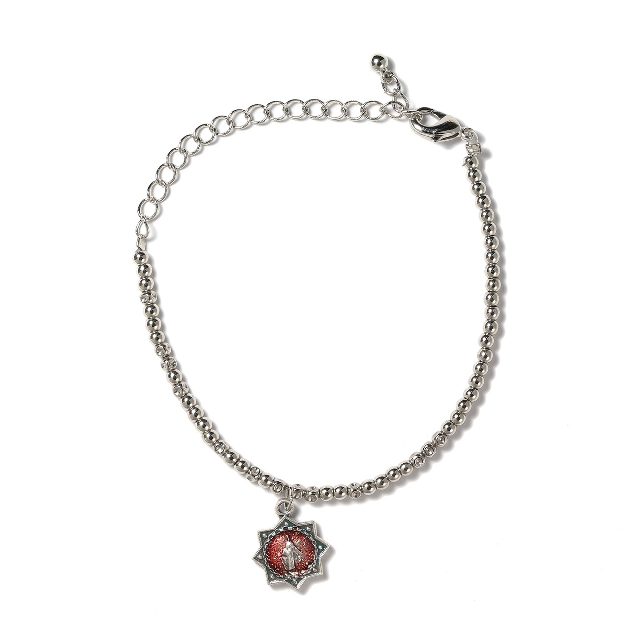 Tayiブレスレット：赤い星メダイユとシルバービーズ