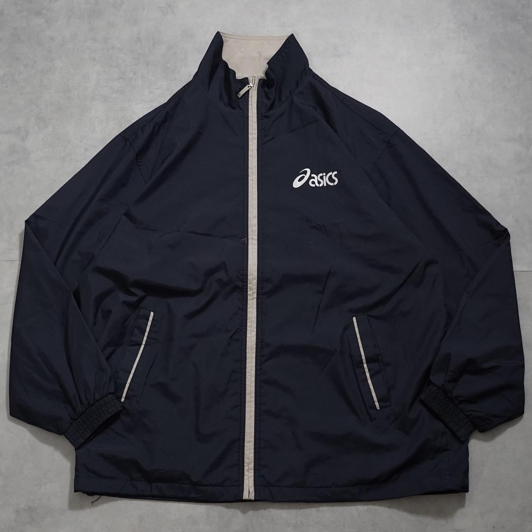 asics アシックス ナイロンジャケット 古着 ロゴ XL 紺 16272