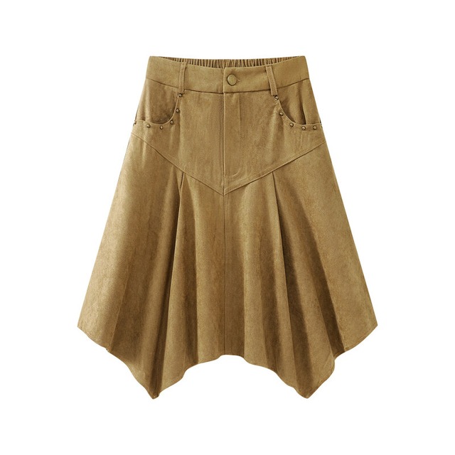 Irregular hem suede flare skirt　M1525