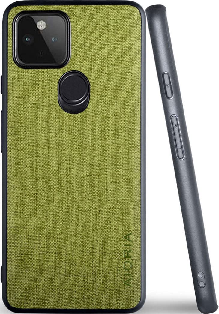 Aioria 互換性 ケース for Google Pixel 5A 5G 生地パターンレザー高級に保護純色スマホケース (Green, For Google Pixel 5A 5G)