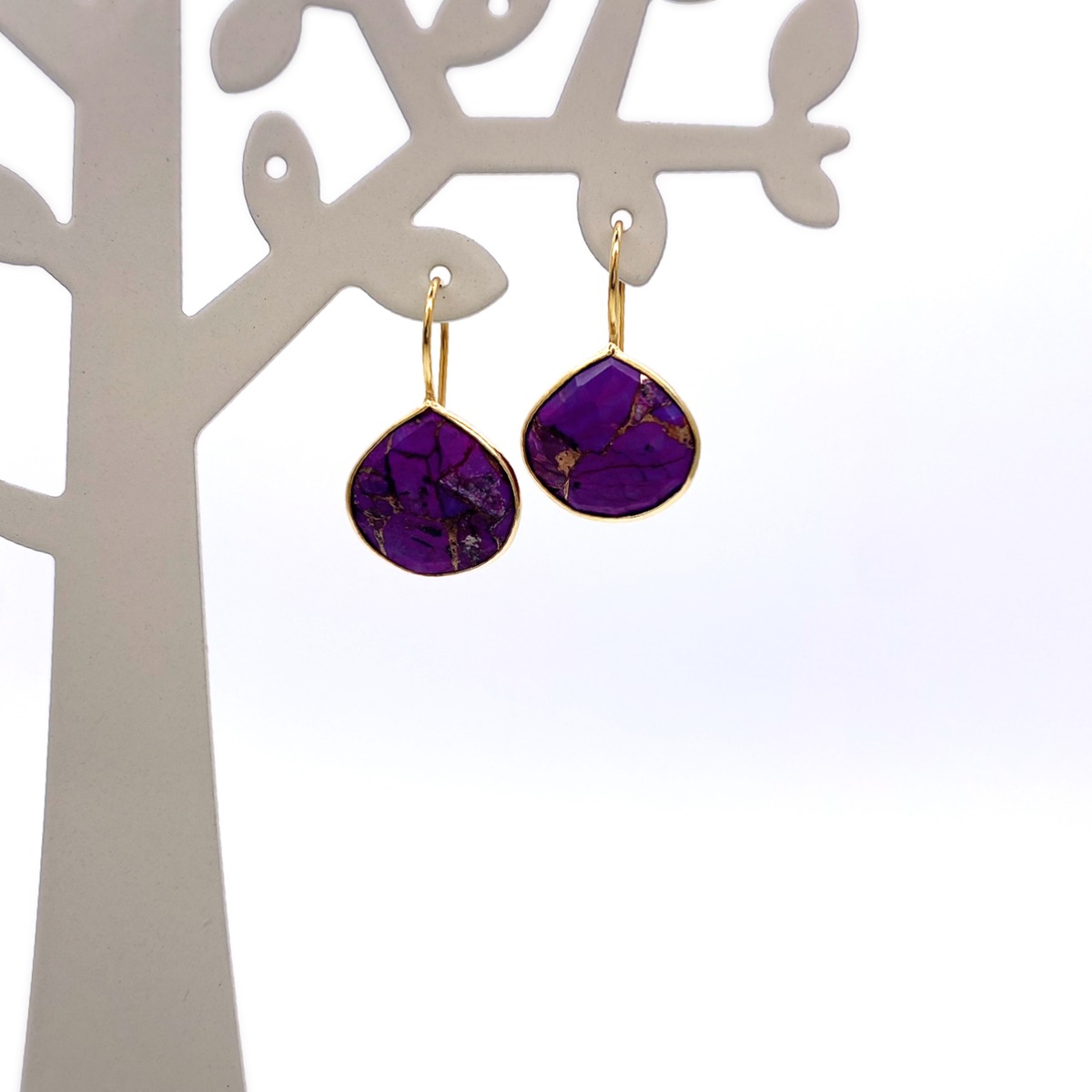 パープルコッパーターコイズのティアドロップピアス | Miina.gems