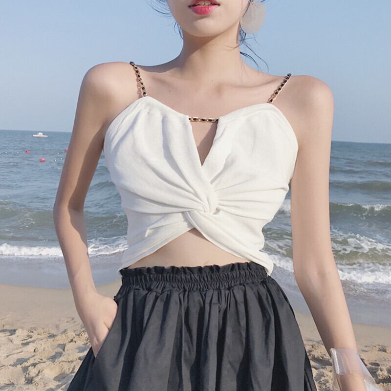 セクシーなショートクロップドキャミソールレディース2020夏新チェーンキンクノースリーブボトミングトップのバージョン YY-ファッション69121739934