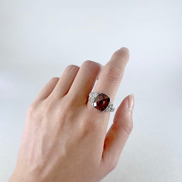 シルバーリング　茶系ストーン　ブラウン　アンバー　14号 19acd53-5