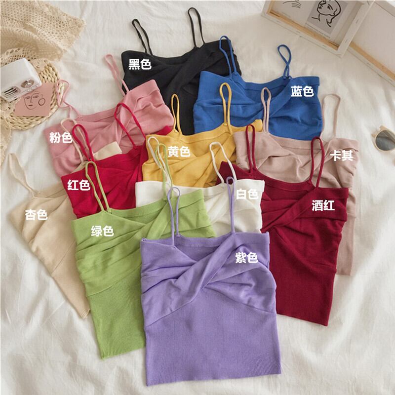 内側にセクシーなストラップレスのスリムな黒のボトミングシャツ、ベストニットカーディガン小さなスリングネット赤いシャツ女性の夏 YY-ファッション39773552260